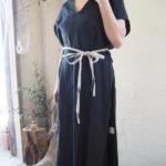 【MANON】ノースリーブKNIT・SIDE RIBBON LINEN ONE PIECE【LILLY LYNQUE】Rayon blend Topper middle CD