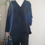 【PASSIONE】ゆったりワイドVネックノーカラージャケット＆テーパードパンツ