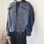 【RIM.ARK】Big puff sleeve denim JK・Leather square toe heel